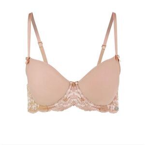 Adore Me Cafeau Demi Bra 34C NWT Lace Lightly Lined Nude Taupe